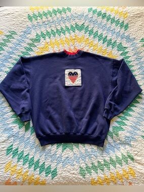 M & C Sportswear Navy Sweatshirt with Patriotic Heart Patch - XL